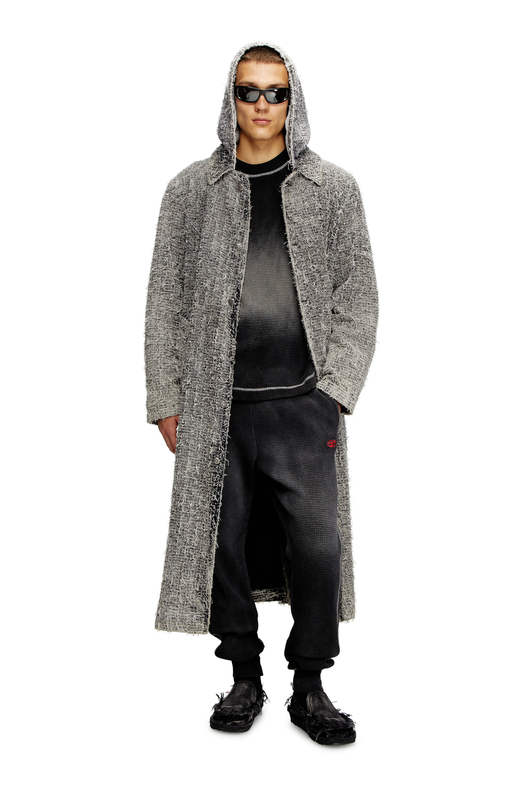 Diesel - S-WAFYCOL, Sweat-shirt à manches mi-longues en jersey gaufré Homme in Noir - 1